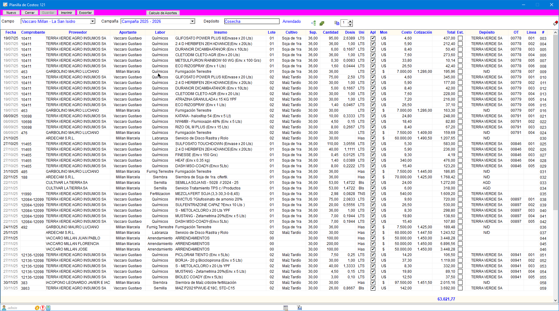 Planilla de Costos ERP GJV